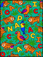 Playful Tigers Parrots Alphabet Jungle Rug