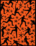 Orange Black Silhouette Figures Starbursts Rug