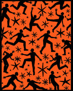 Orange Black Silhouette Figures Starbursts Rug