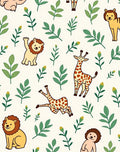 Whimsical Safari Animals with Green Leaves Rug