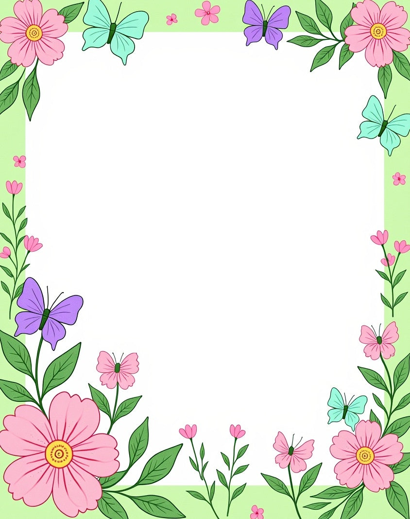 Pastel Pink Purple Butterfly Garden Border Rug