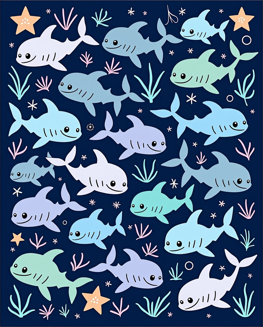 Cute Kawaii Shark Aquatic Marine Life Rug