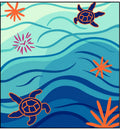 Ocean Turtle Waves Navy Coral Rug