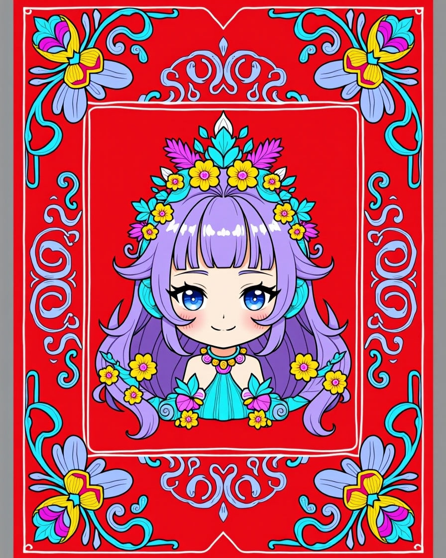 Cute Kawaii Chibi Mermaid Floral Rug