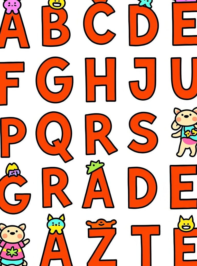 Playful alphabet rug with cute characters Rug