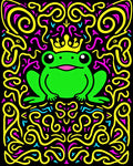 Green Frog King Crown Yellow Swirls Rug