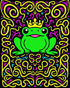 Green Frog King Crown Yellow Swirls Rug