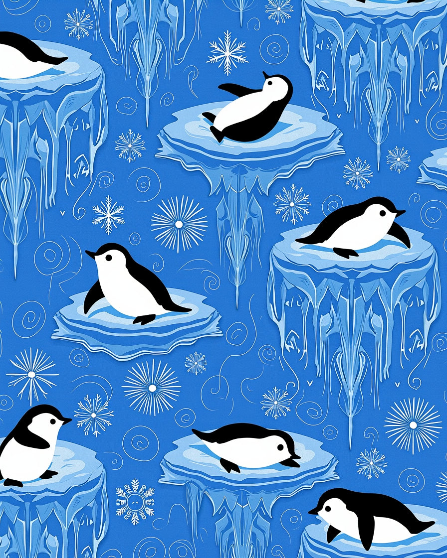 Cute Penguin Iceberg Snowflake Medley Rug