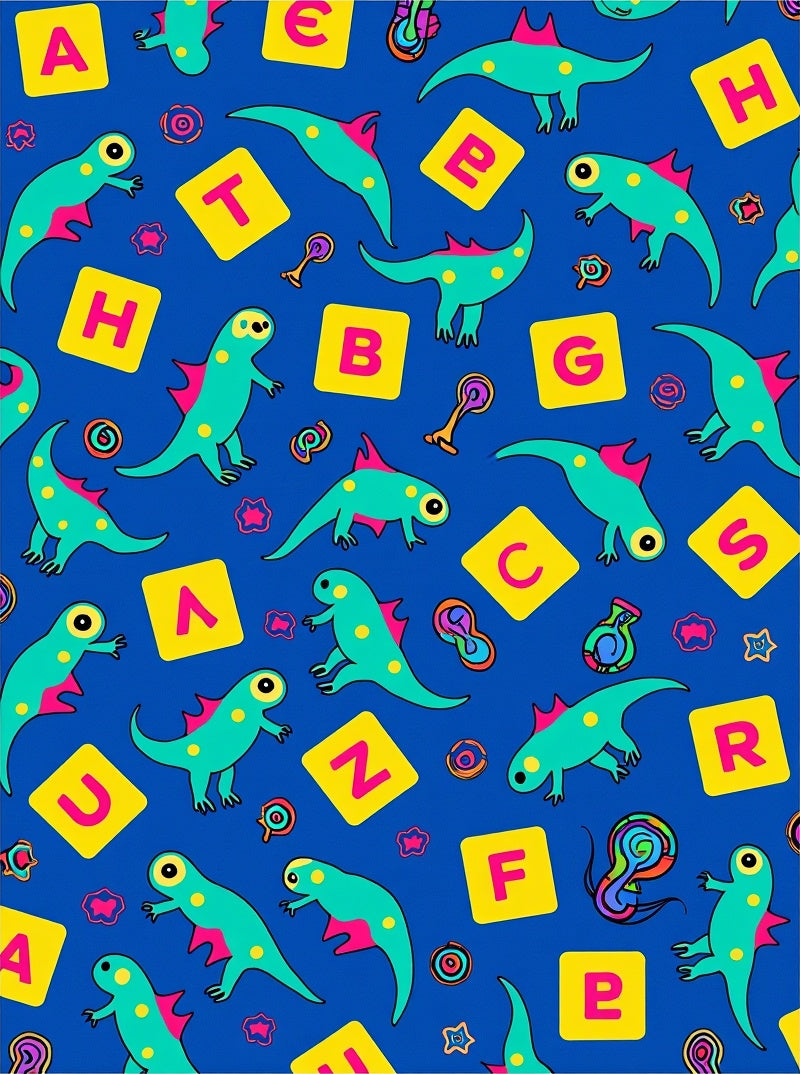 Playful Dinosaur Alphabet Blue Rug