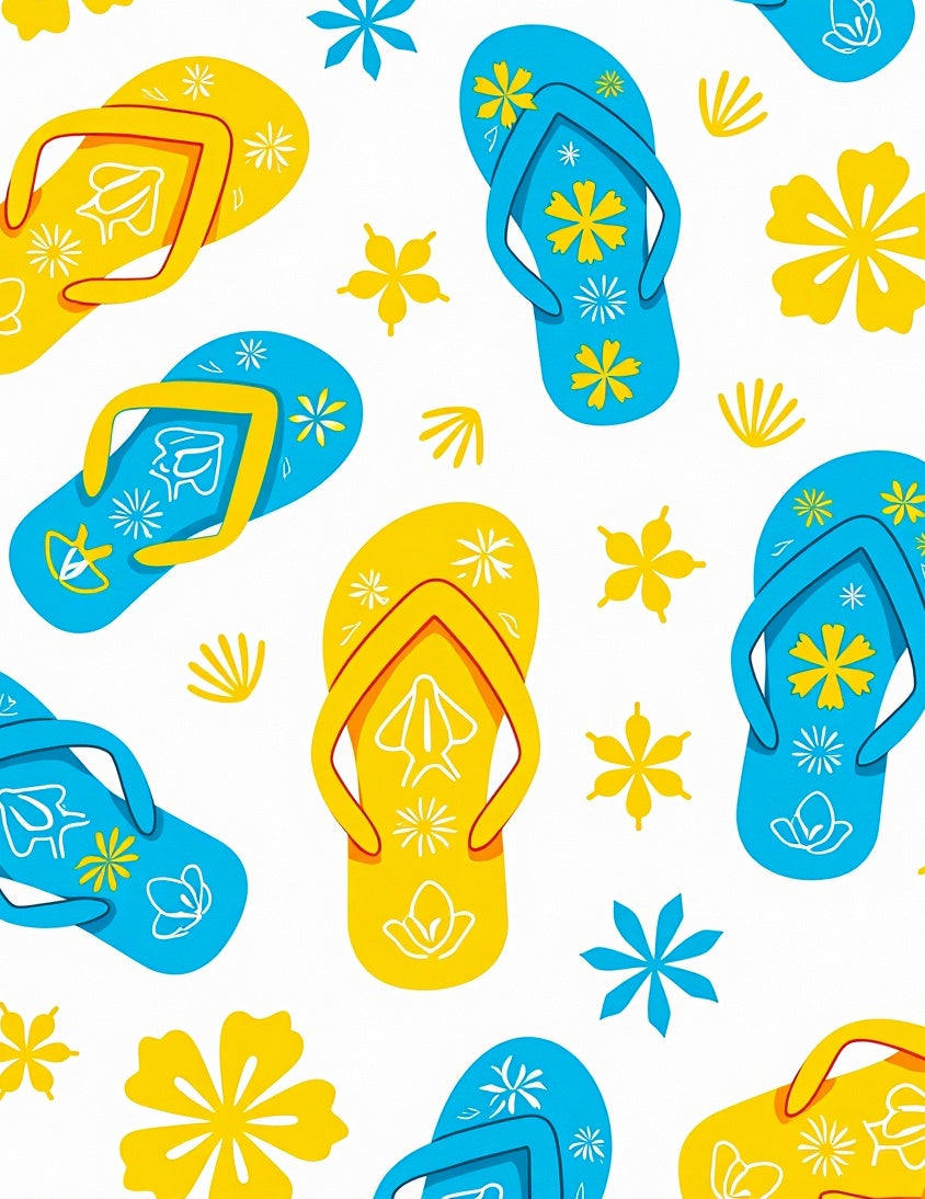Bright Yellow Blue Flip Flop Flowers Rug