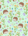 Cheerful Cartoon Faces and Flowers Rug
