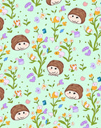 Cheerful Cartoon Faces and Flowers Rug
