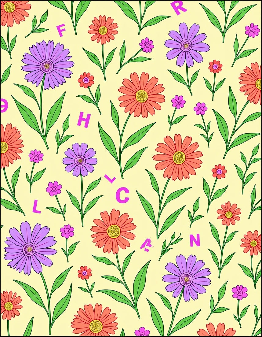 Playful Pink Purple Orange Floral Alphabet Rug