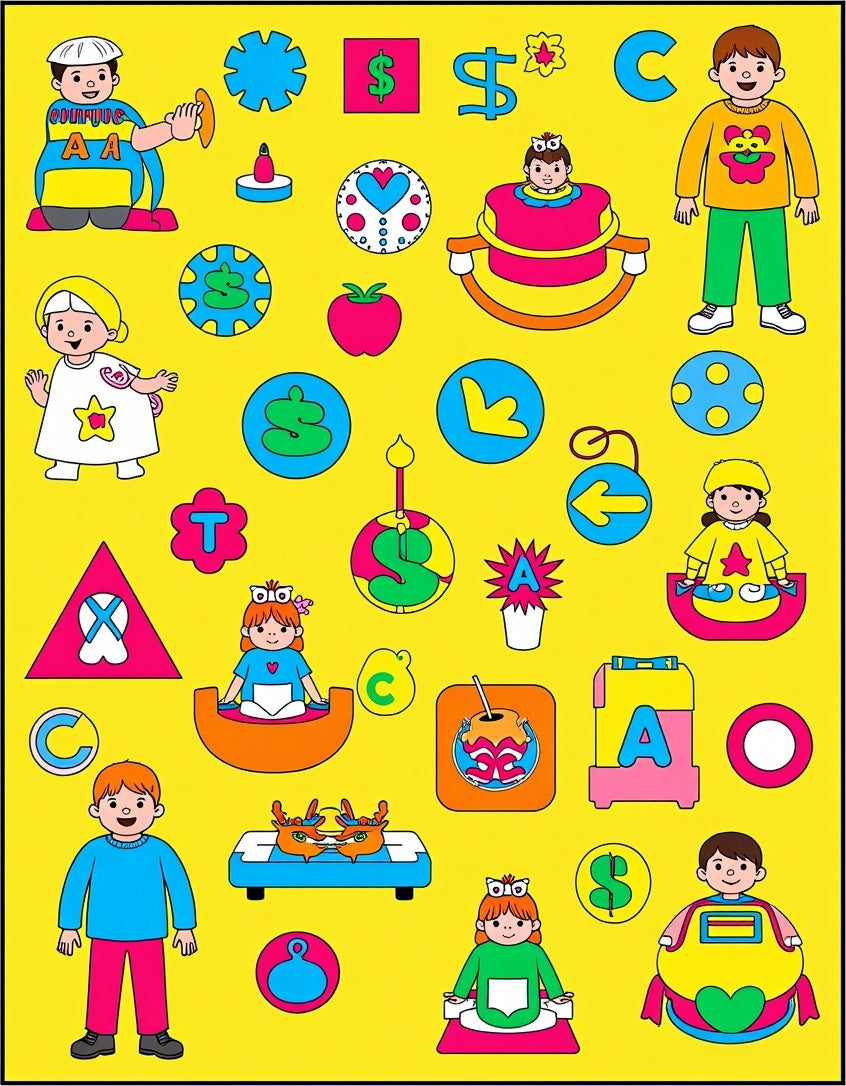 Childrens Alphabet Yellow Playful Collage Rug