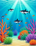 Oceanic Sharks Coral Reef Scene Rug