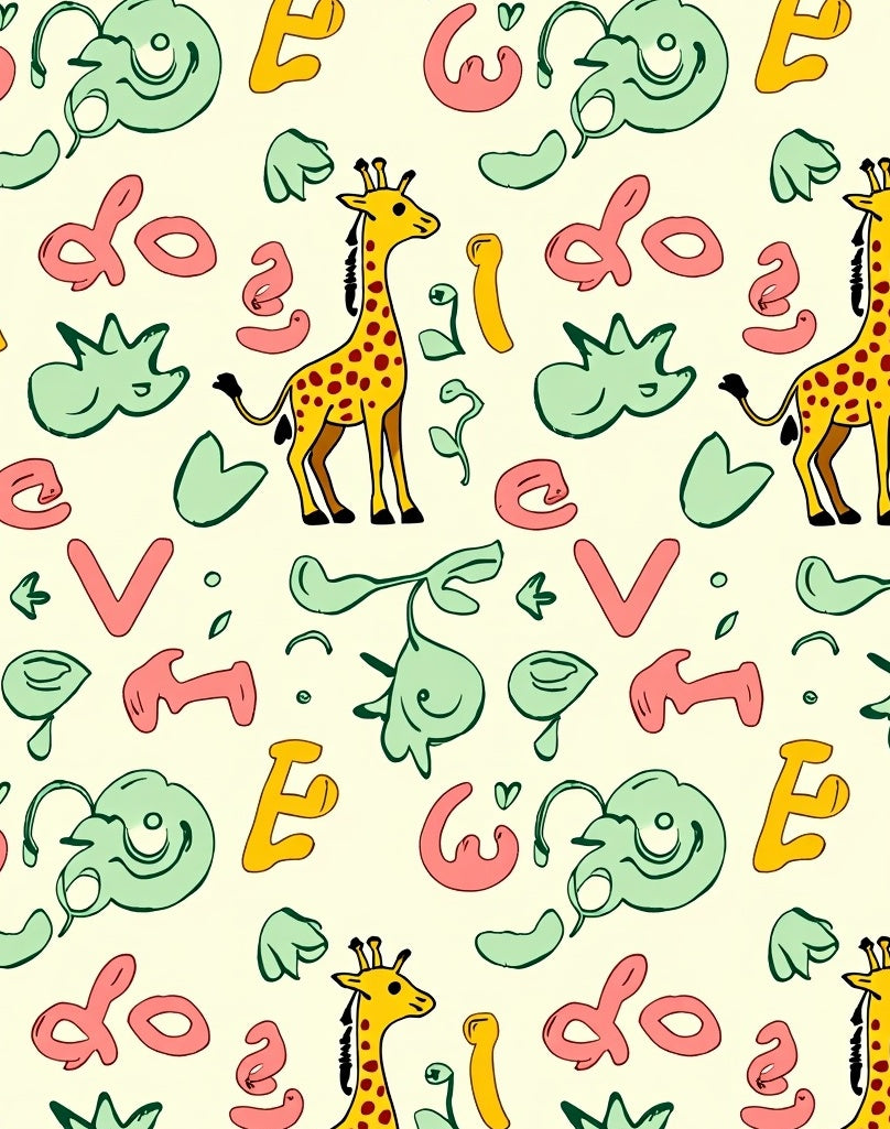 Playful Giraffe Yellow and Pink Alphabet Rug