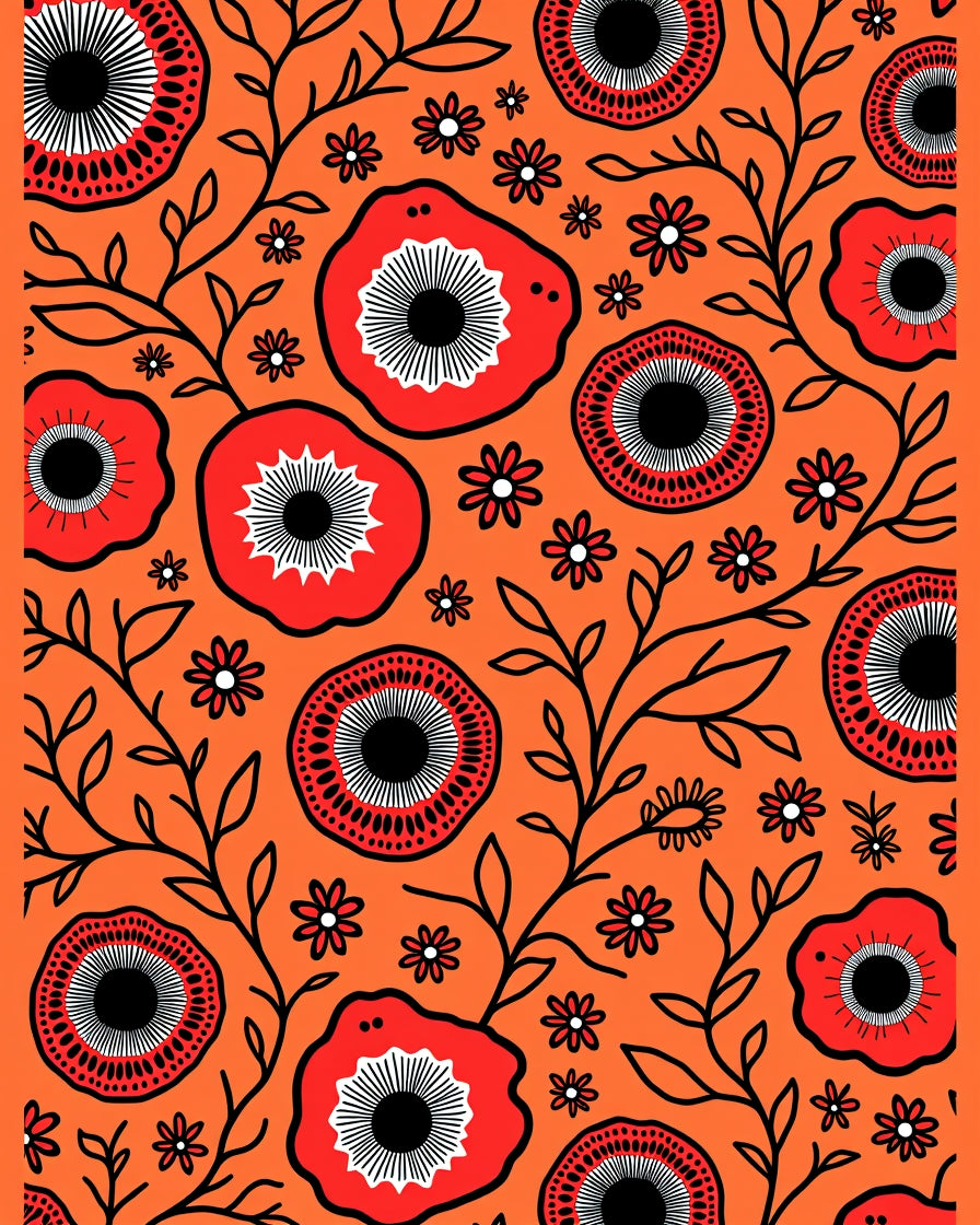 Vibrant Red Floral Vine Accents Rug