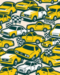 Yellow White Cars Racing Flags Rug
