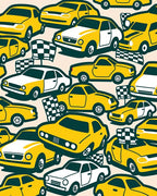Yellow White Cars Racing Flags Rug