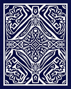Deep Blue White Tribal Abstract Medallion Rug