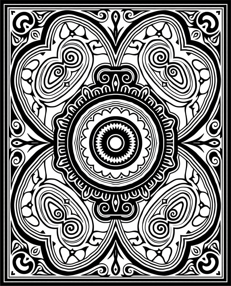 Bold Black and White Floral Medallion Rug