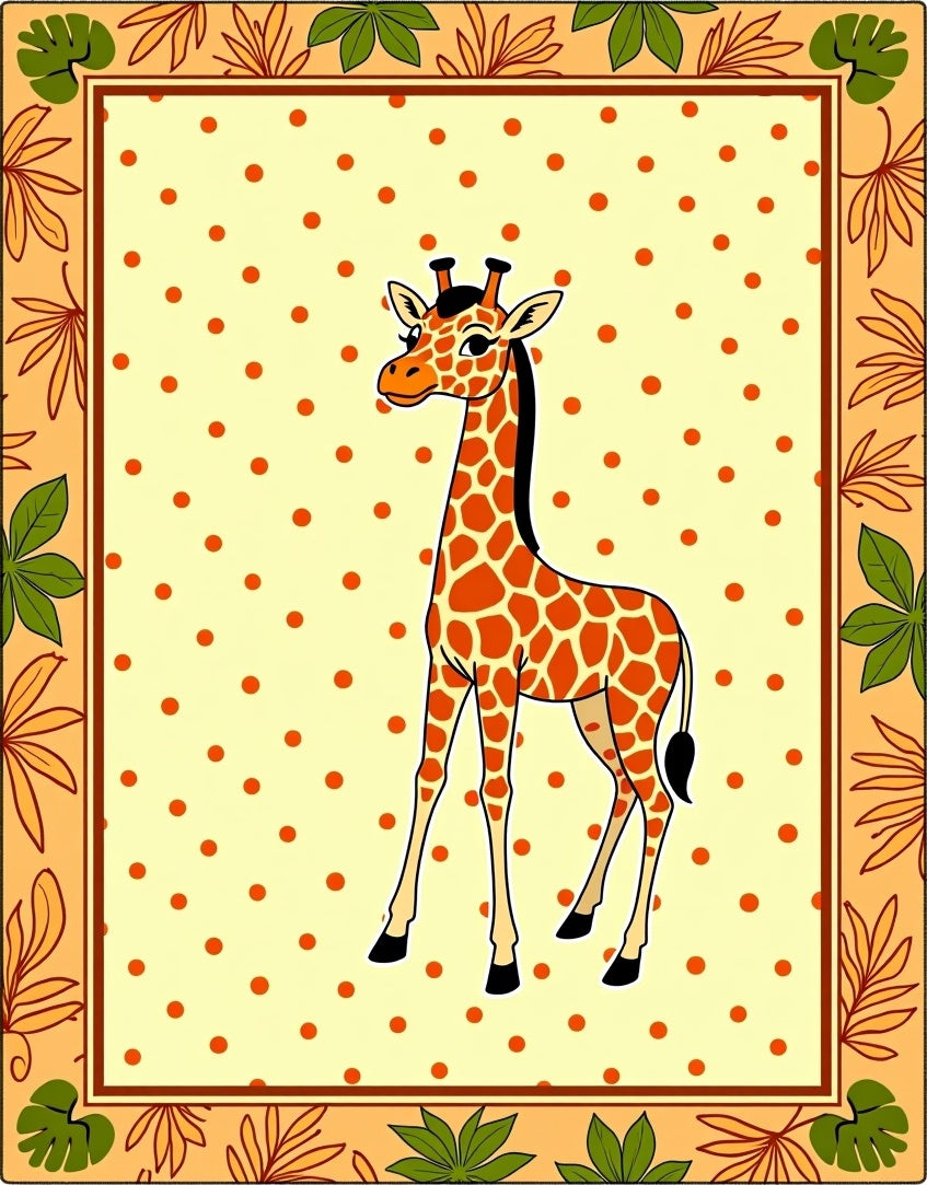 Playful Giraffe Polka Dot Border Rug