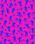 Radical Blue Figures Pink Background Rug
