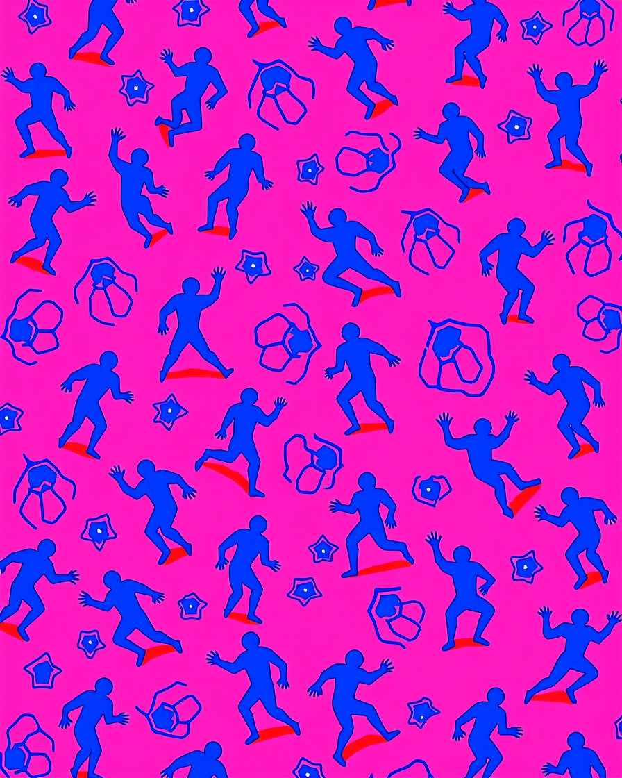 Radical Blue Figures Pink Background Rug