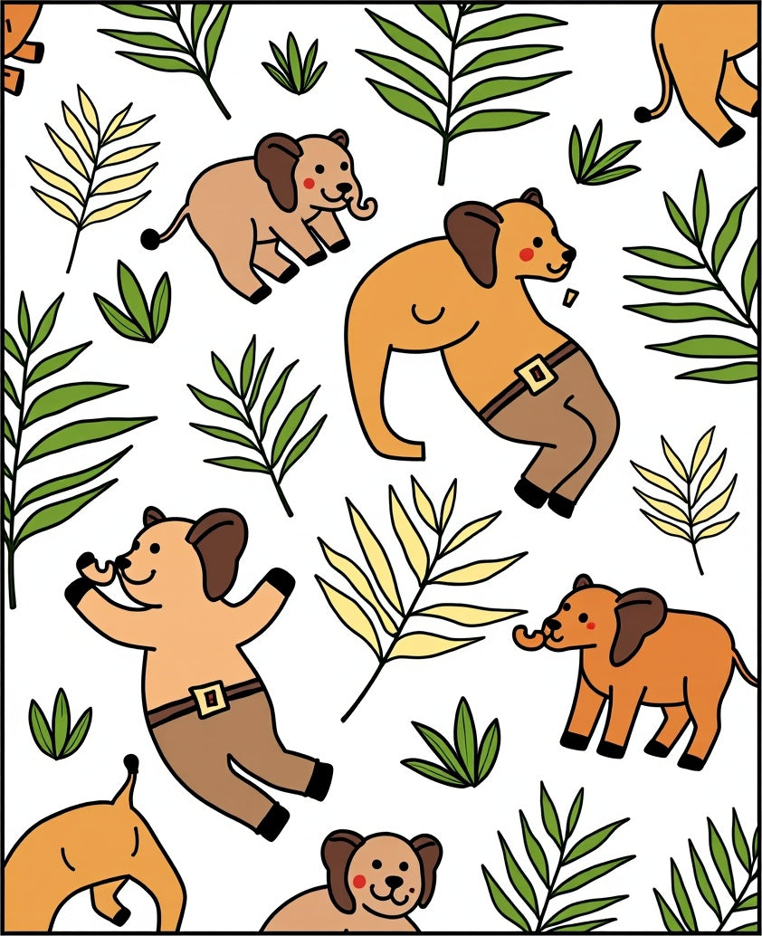 Playful Elephants With Tropical Leaves Rug