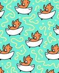 Cute Orange Cat Bathing Teal Rug