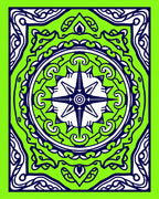 Lime Green Navy Compass Rose Mandala Rug