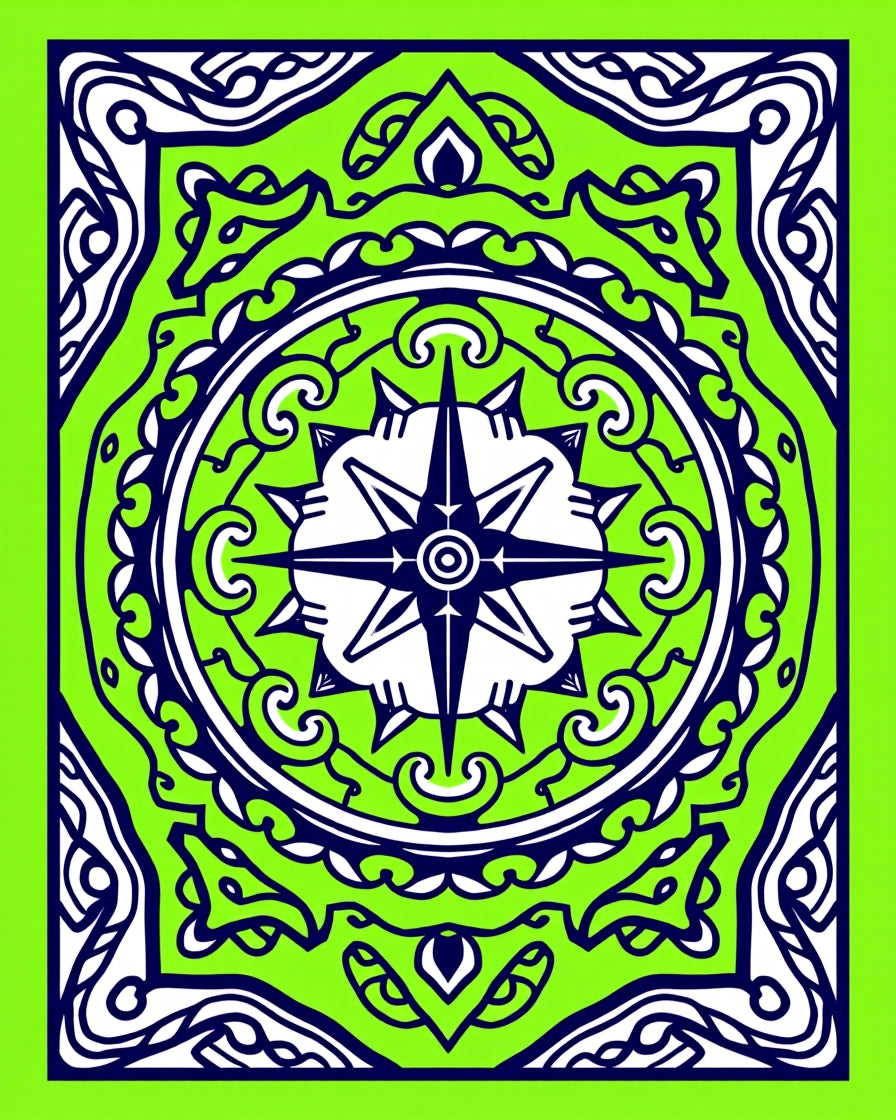 Lime Green Navy Compass Rose Mandala Rug