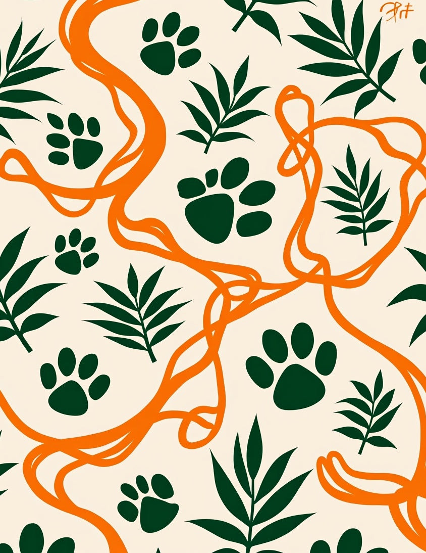 Forest Green Paw Print Vine Rug
