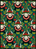 Folk Art Cow Floral Green Cream Rug