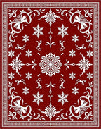 Crimson Snowflakes And Deer Folk Art Rug