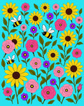 Whimsical Yellow Bee Floral Meadow Rug