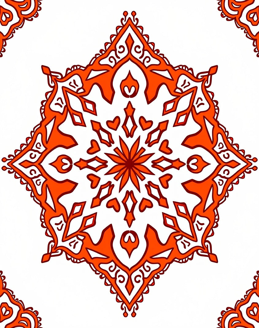 Orange Floral Sunburst Mandala Rug
