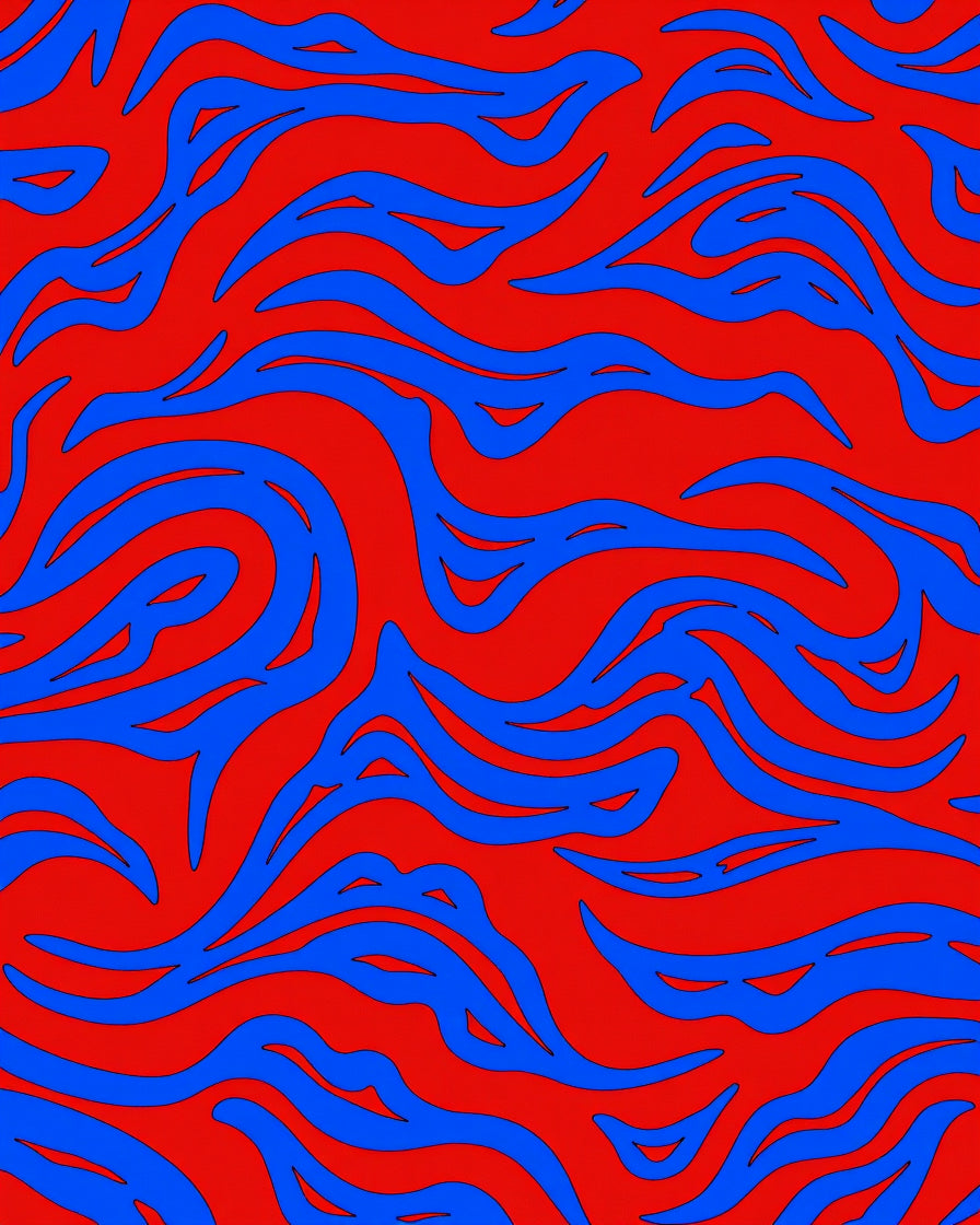 Bold Red Blue Organic Swirl Rug