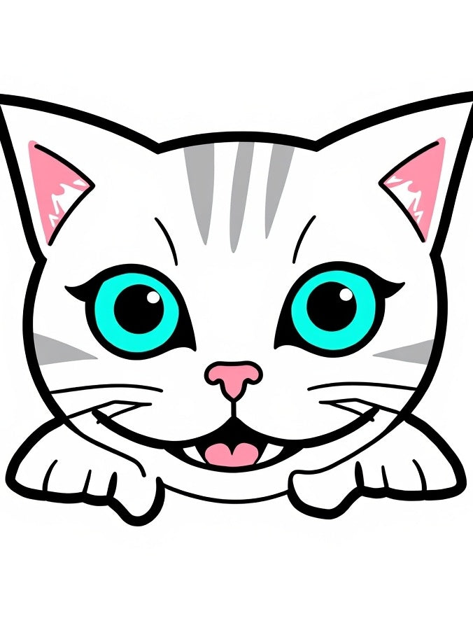 Cute White Cat Blue Eyes Teal Accent Rug
