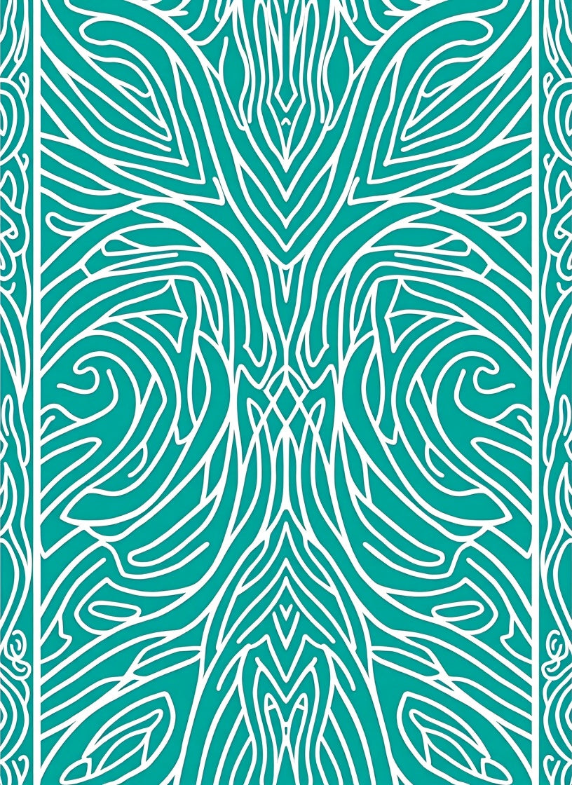 Aqua White Abstract Organic Lines Rug