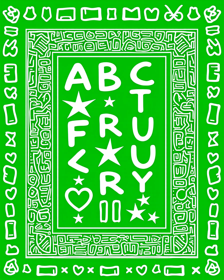 Bold Green Alphabet Border Design Rug