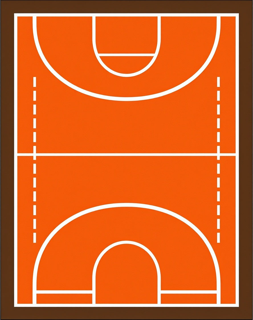 Orange Basketball Court Geometric Lines Rug