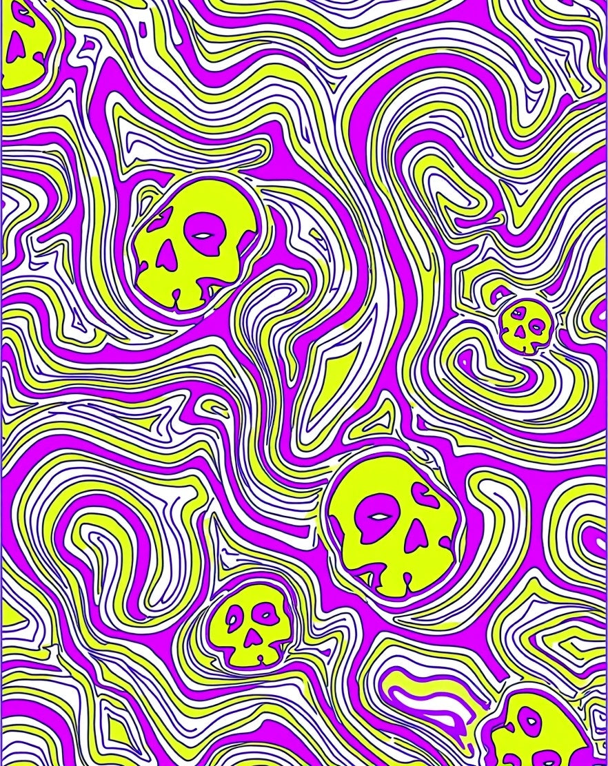 Psychedelic Yellow Skull Swirl Rug