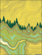 Green Yellow Topographic Forest Landscape Rug