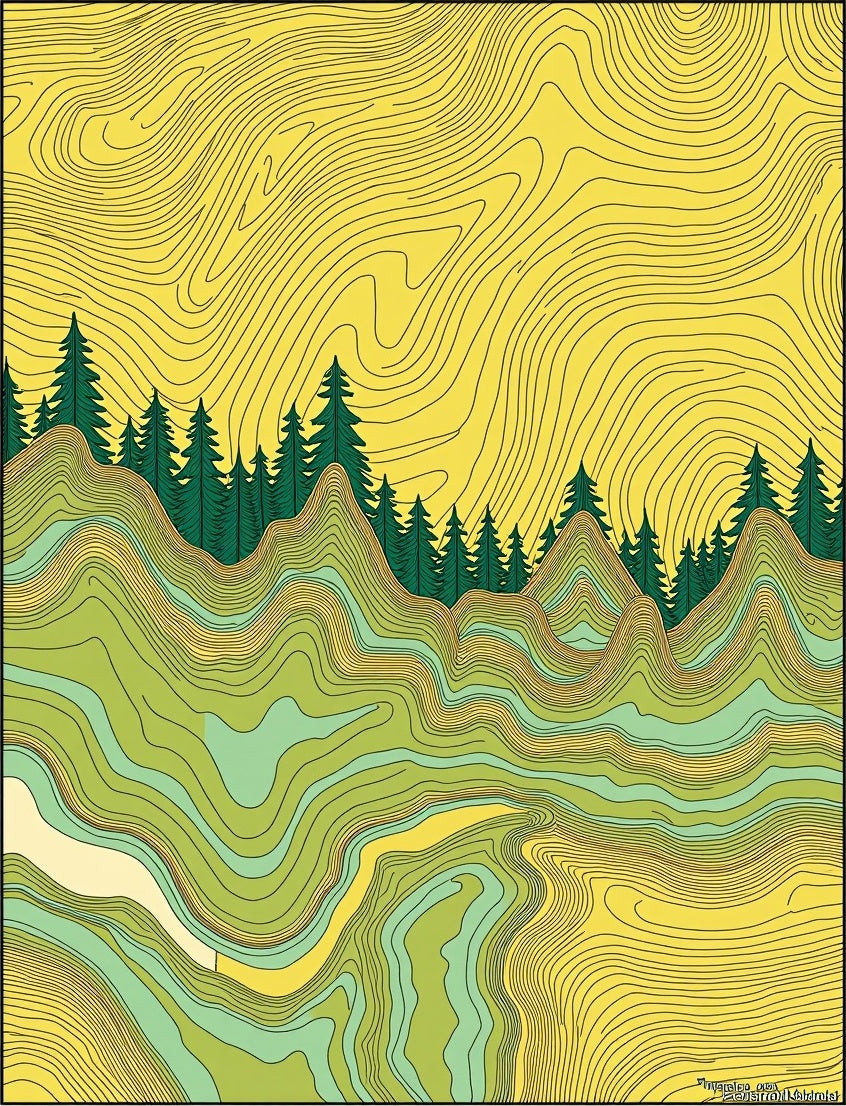 Green Yellow Topographic Forest Landscape Rug