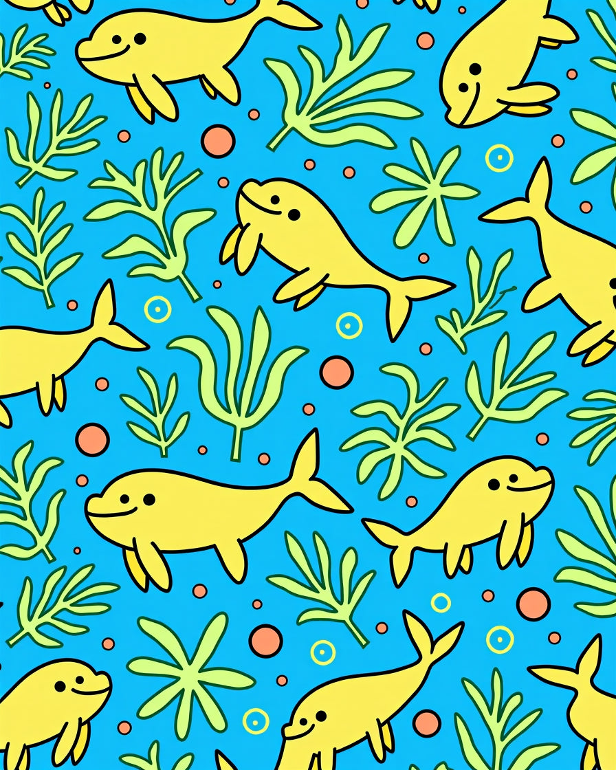 Whimsical Yellow Dolphins Ocean Floor Rug