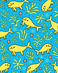 Whimsical Yellow Dolphins Ocean Floor Rug