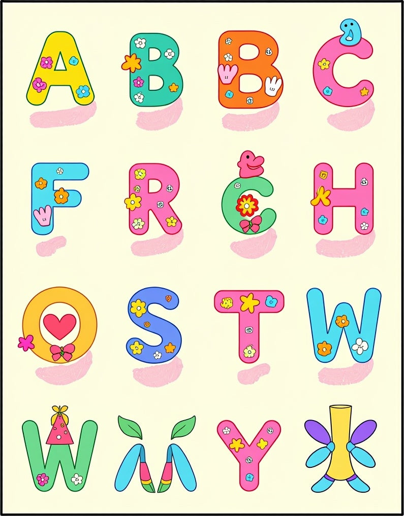 Whimsical Alphabet Garden Floral Rug