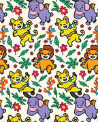 Whimsical Jungle Animals Fun Floral Rug