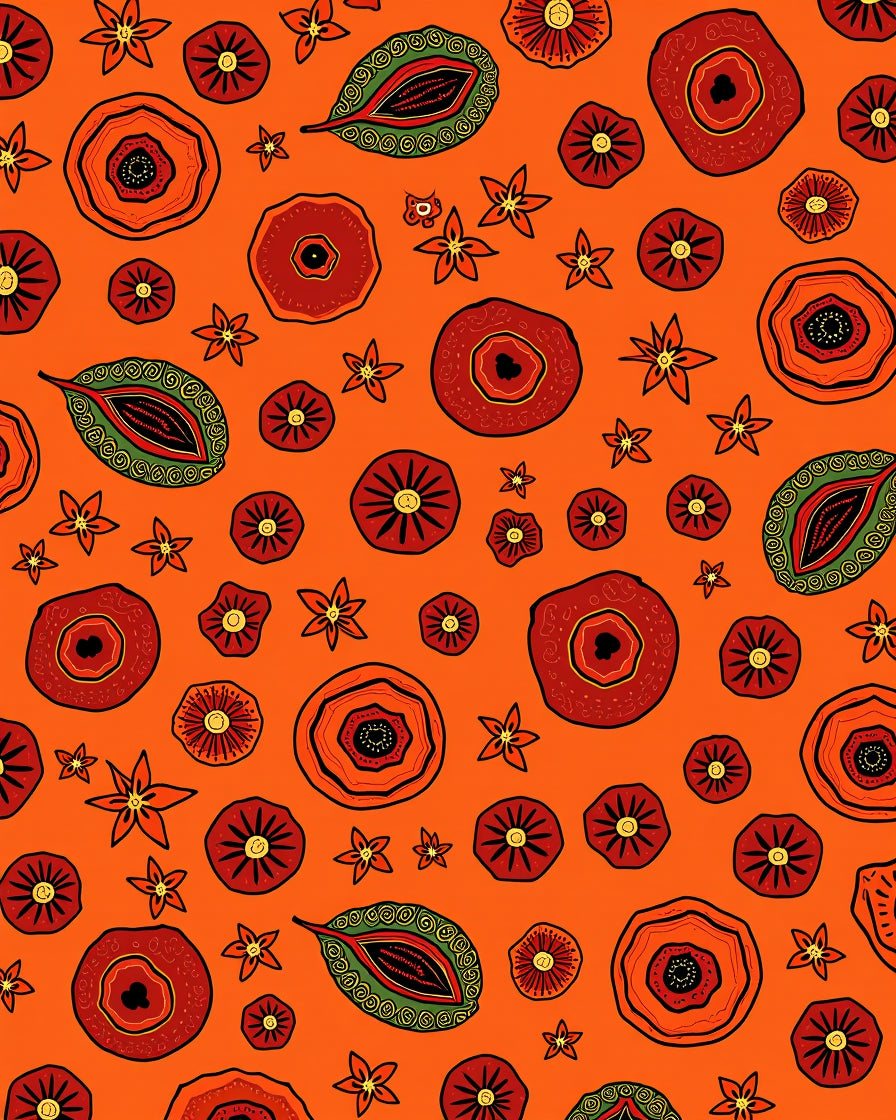 Orange Red Floral Medallion Leaf Rug